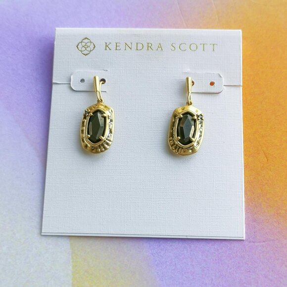 Kendra Scott Anna Vintage Gold Black Pyrite Earrings New - Picture 1 of 2